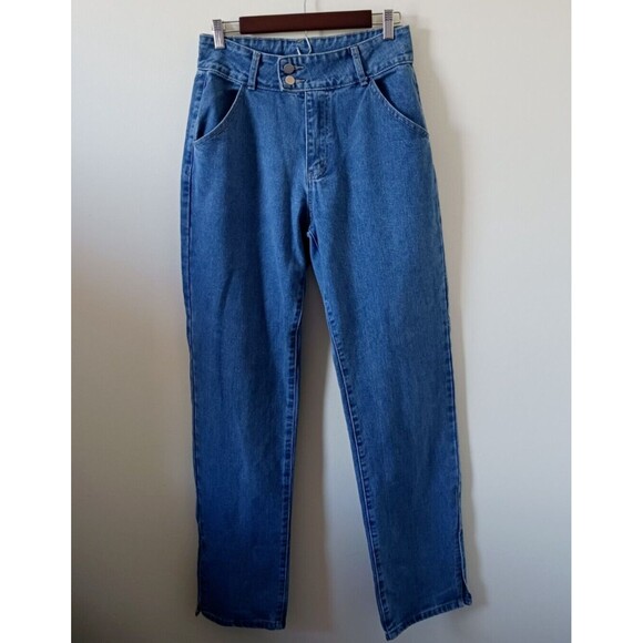 Shein Blue Denim Jeans High Waisted Straight Leg Medium Wash Size 30 - Picture 1 of 8